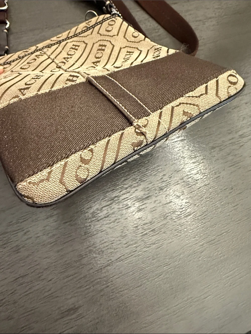 Coach Signature Jacquard North South Swingpack Crossbody Bag Brown Tan